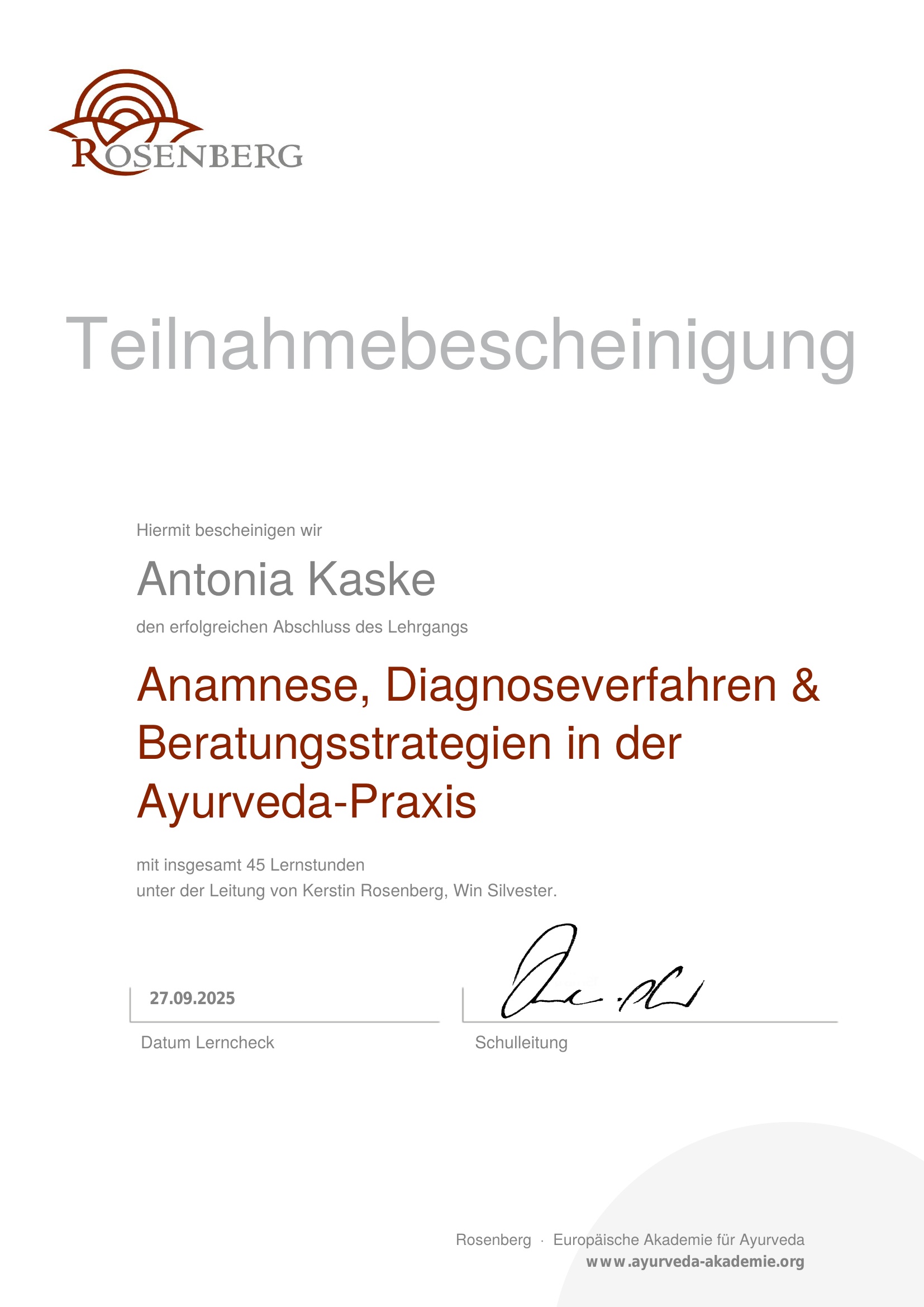 Anamnese und Diagnoseverfahren Ayurveda Zertifikat