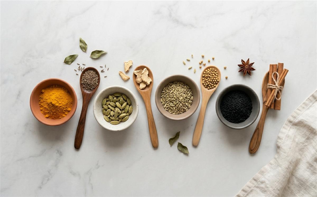 Ayurvedische Gewürze Kurkuma Kardamom