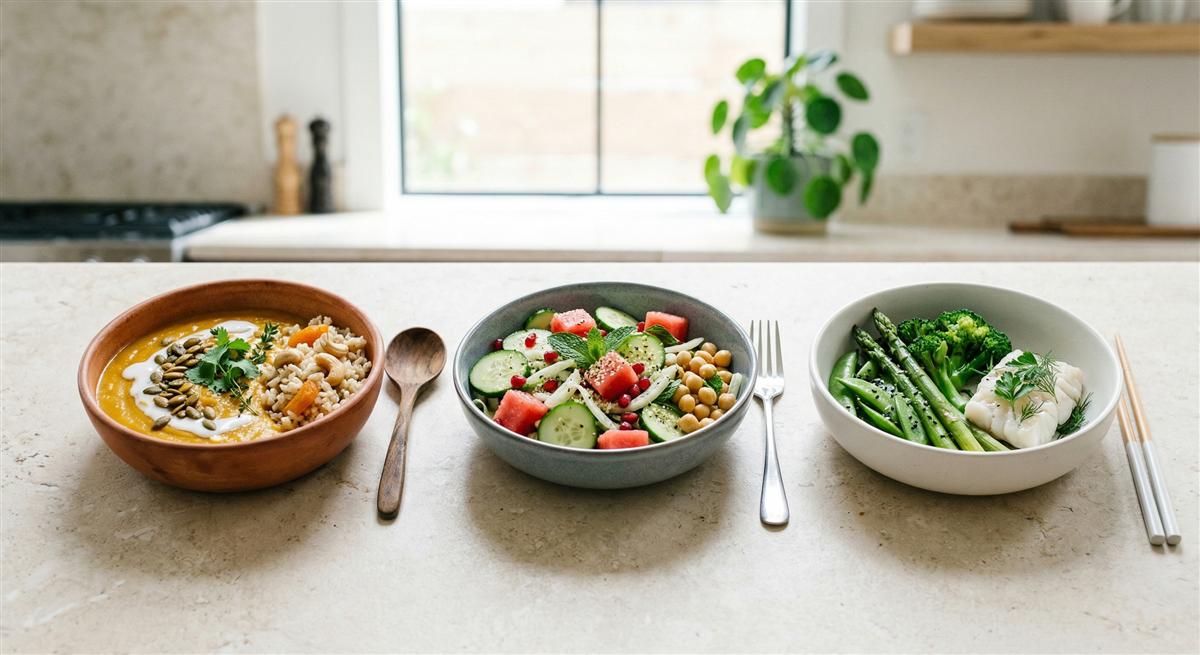 Drei verschiedene Mahlzeiten für die drei Dosha-Typen